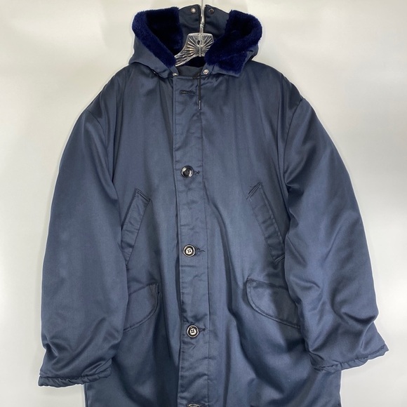 VINTAGE Military B-940 Blue Fur Hooded Puffer Puffy Jacket Men’s XL - Picture 2 of 15